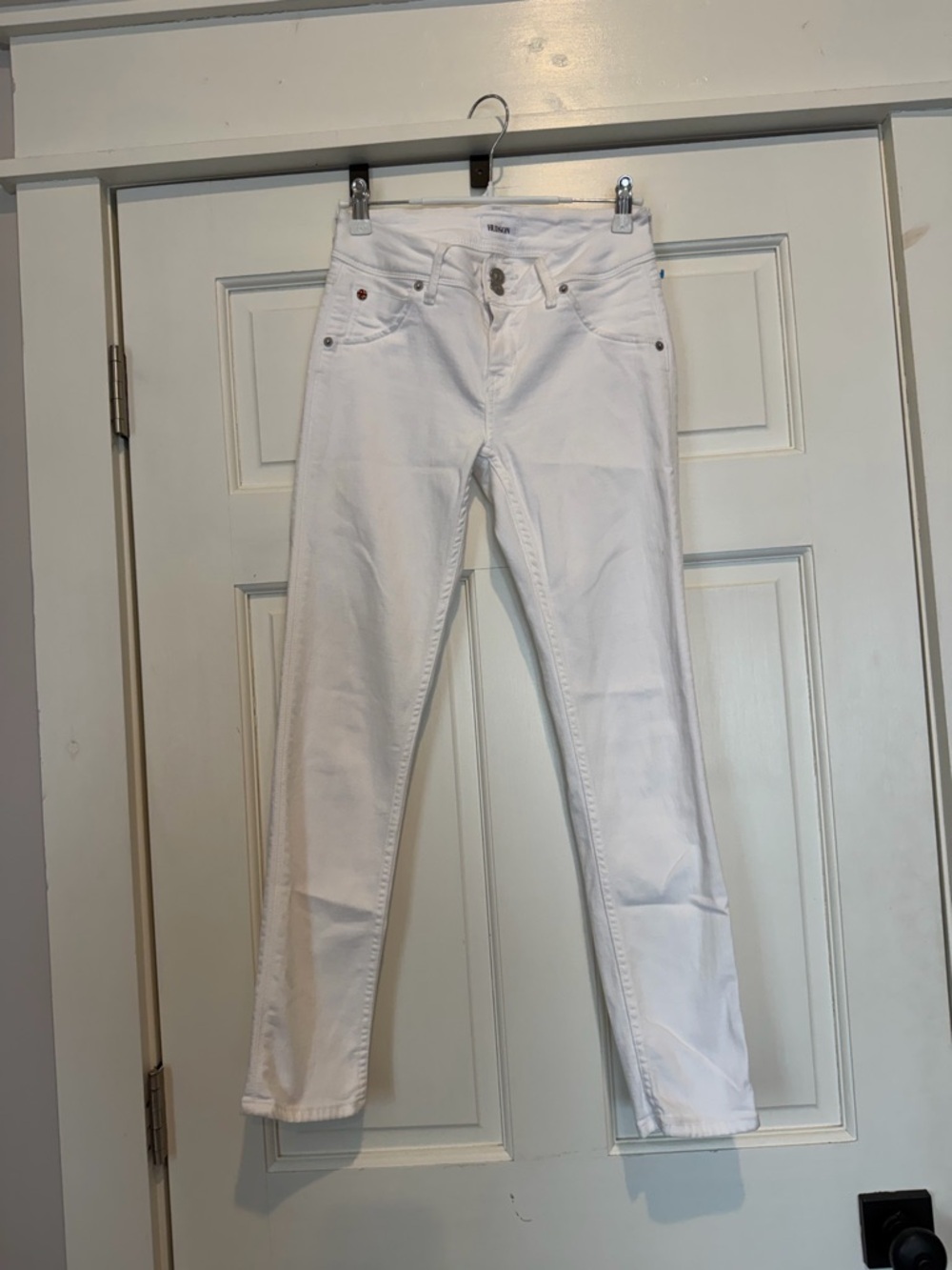 Hudson Jeans White Skinny Stretch Jeans with Britain Flag Label